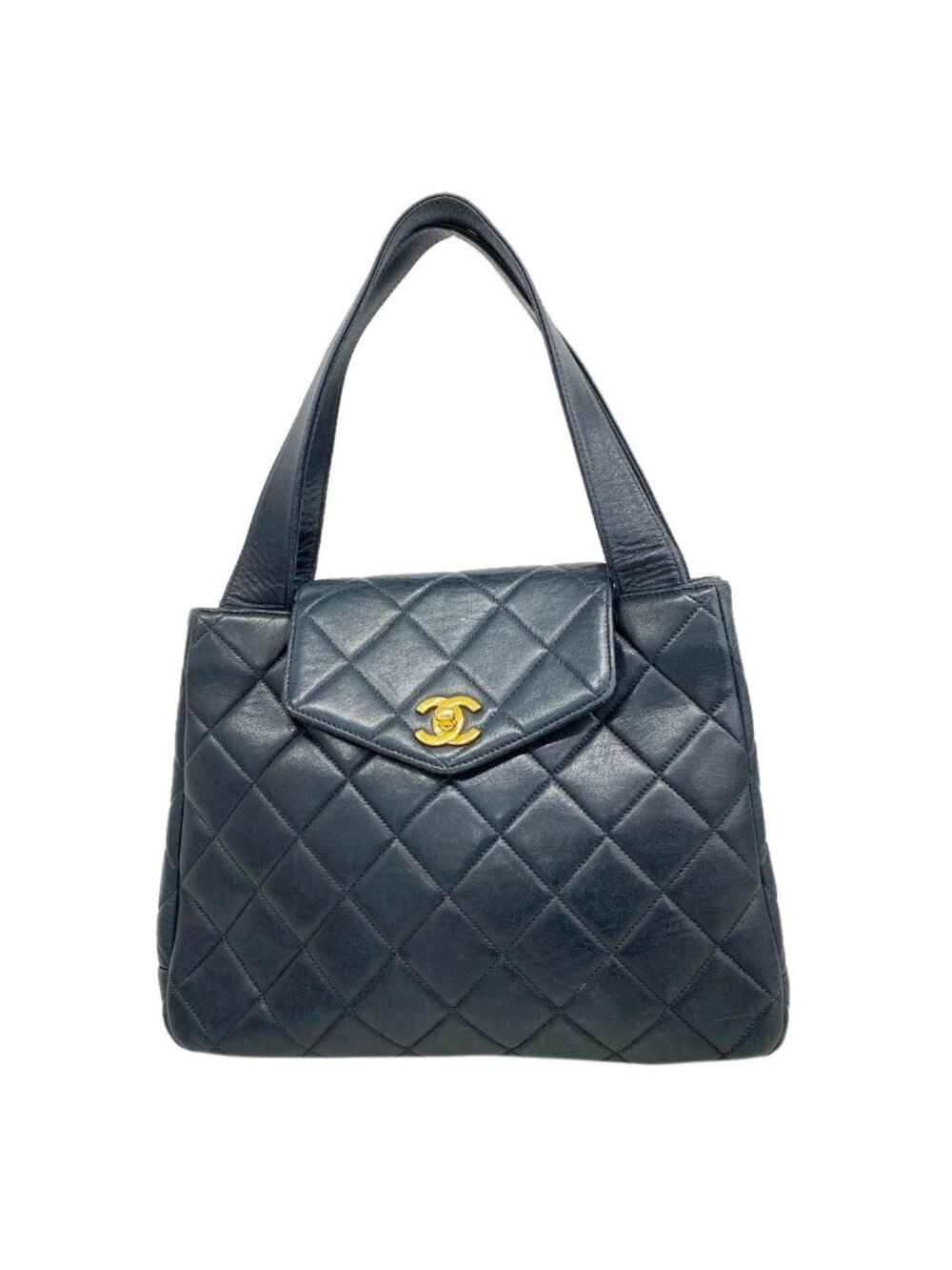 Chanel Handbag Quilted Lambskin Black Gold